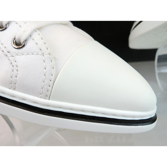 PRADA 1T618M WHITE BLACK POLKA CANVAS LOGO POINTY CAP HIGH TOP SNEAKERS 40 ITALY - Picture 9 of 15